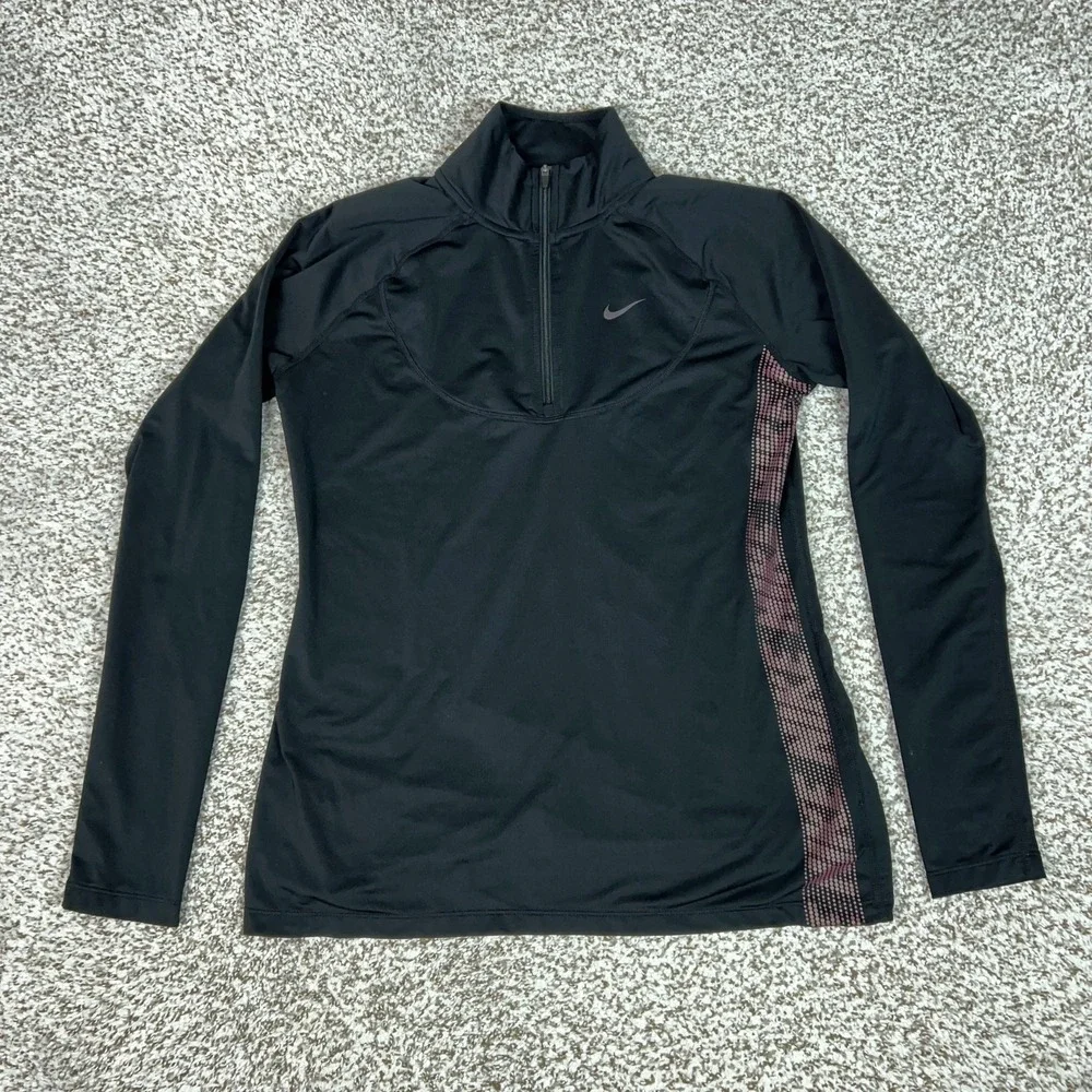 Nike Pullover Womens Small Black Dri-FIT Pro 1/4 Zip Mock Neck Running Top Sport